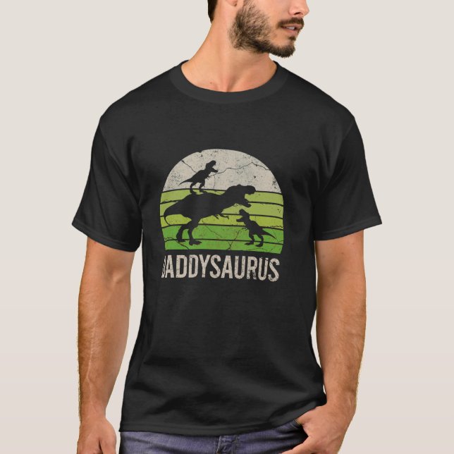 Camiseta Papi Dinosaurio Funny Dad Daddysaurus 2 Dos niños  (Anverso)