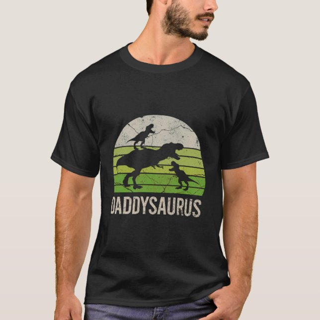 Camiseta Papi Dinosaurio Funny Dad Daddysaurus 2 Dos Niños  (Anverso)