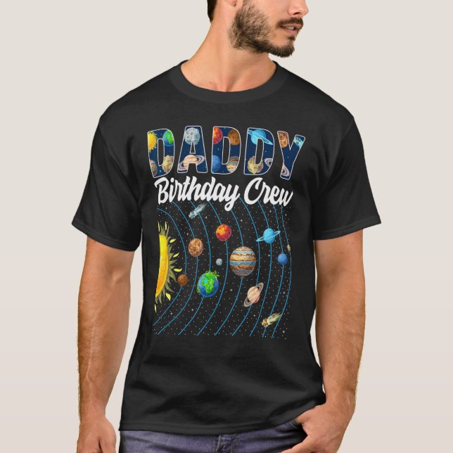 Camiseta Papi Equipo de Cumpleaños Sistema Solar Espacial E (Anverso)