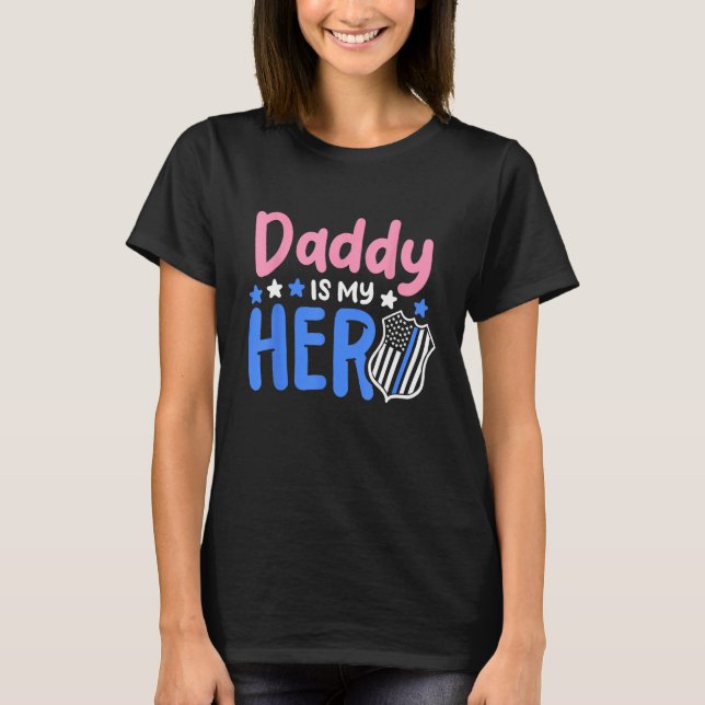 Camiseta Papi es mi Héroe, bando de policía, línea azul par (Anverso)