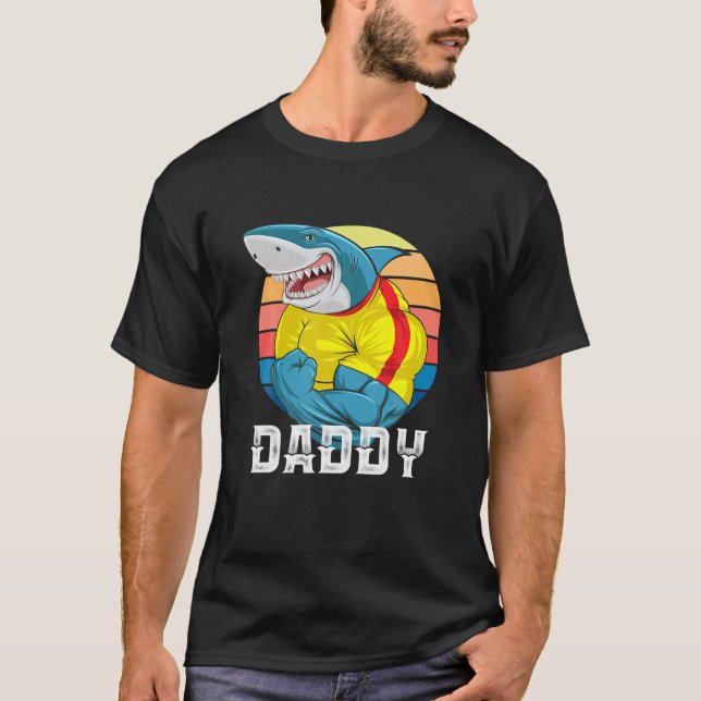 Camiseta Papi gracioso de Guay, tiburón fuerte de músculos, (Anverso)