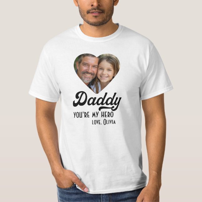 Camiseta Papi mi corazón fotográfico de héroe, retro (Anverso)