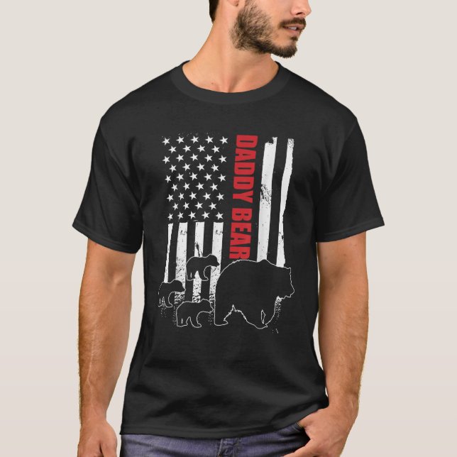 Camiseta Papi oso con 3 cachorros Bandera Americana Papi os (Anverso)