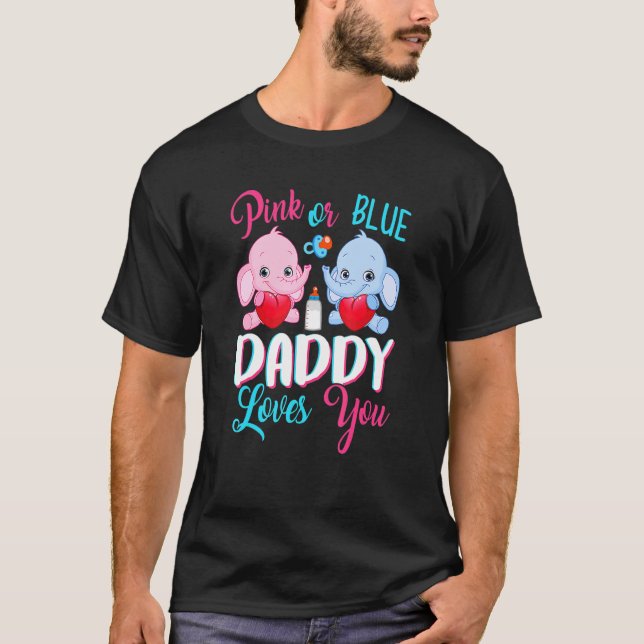 Camiseta Papi Rosa O Azul Te Ama Elefantes Género Del Bebé (Anverso)