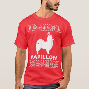 Camiseta Papillon Dog Lover Christmas Reindeer Ugly Christm