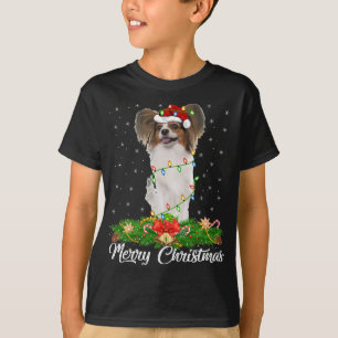 Camiseta Papillon Dog Lover coincidiendo con Santa Hat Papi