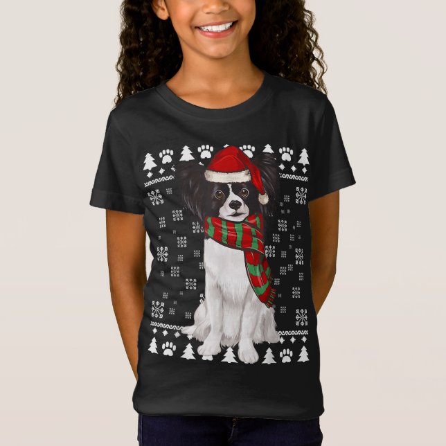 Camiseta Papillon Dog Santa Hat Xmas Navidades feos (Anverso)