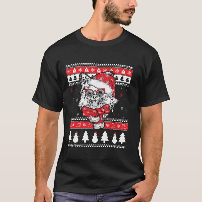 Camiseta Papillon Perro Divertido Regalo Feo de Navidad  (Anverso)