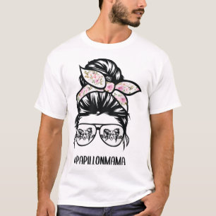 Camiseta papillon perro mamá desordenado bun gafas de pelo