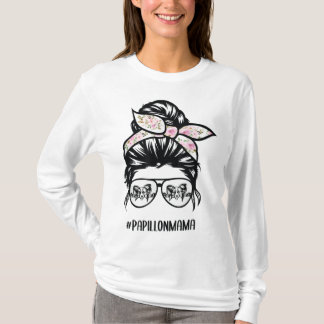 Camiseta papillon perro mamá desordenado bun gafas de pelo 