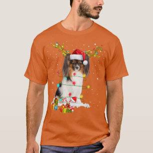 Camiseta Papillon Reindeer Christmas Lights Funny Dog Xmas 