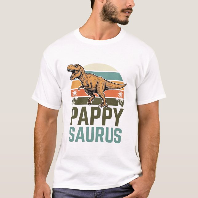 Camiseta Pappysaurus Dinosaurio Divertido Atardece (Anverso)