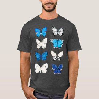 Camiseta Paquete pegatina de mariposas azul y blanco