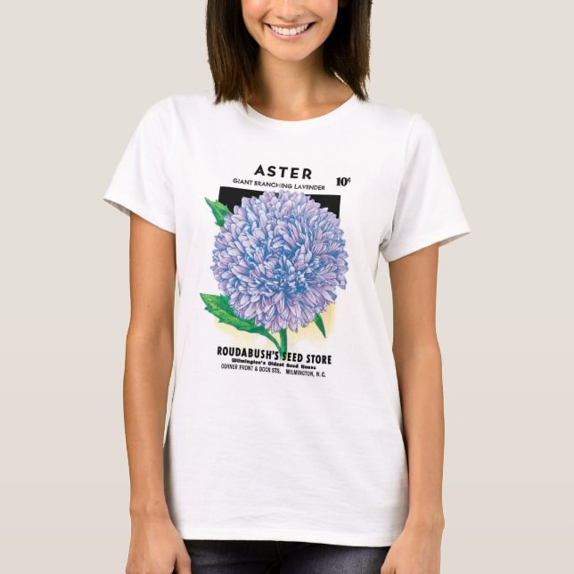 Camiseta Paquetes de semillas de época, flores de astro mor (Anverso)
