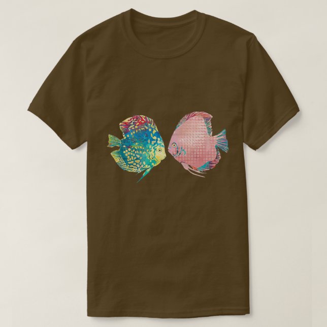 Camiseta Par colorido de peces discus unidos (Diseño del anverso)