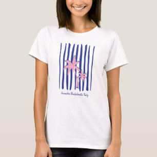 Camiseta Par de palmeras rosadas sobre rayas azules Fiesta