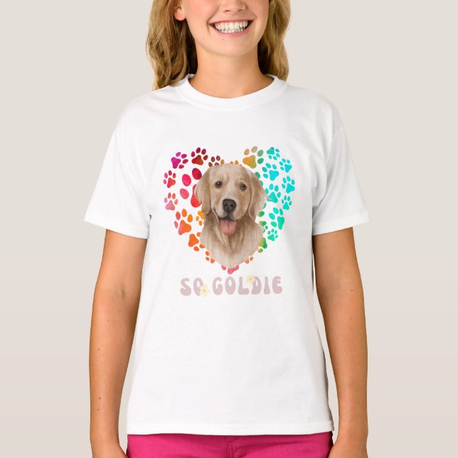 Camiseta Par lindo Gradiente Arcoiris Mascota Perro dorado  (Anverso)