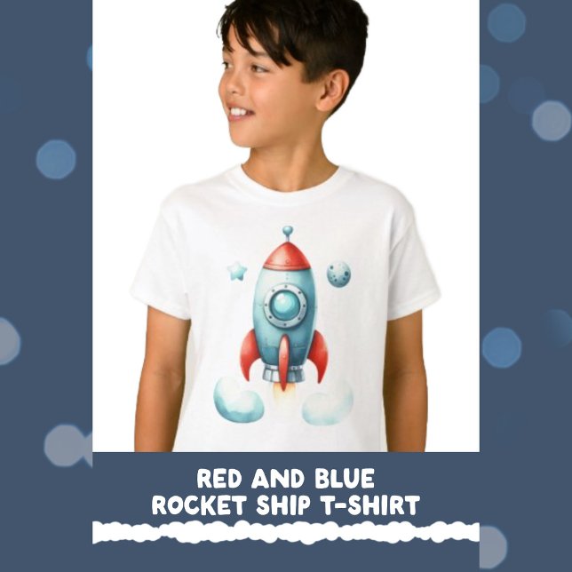 Camiseta para barcos de cohetes rojos y azules (Red and Blue Rocket Ship T-Shirt)