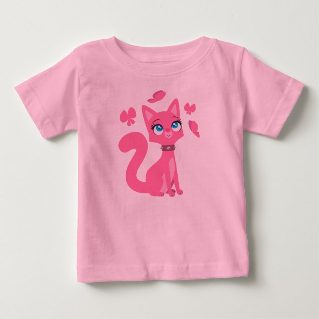 Camiseta para bebé de gato y mariposas Personaliza (Anverso)