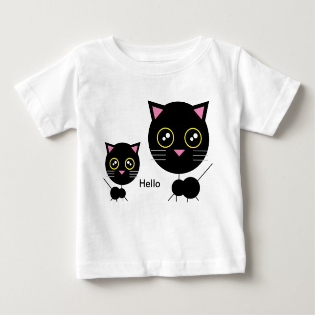 Camiseta para bebé gato negro geométrico (Anverso)