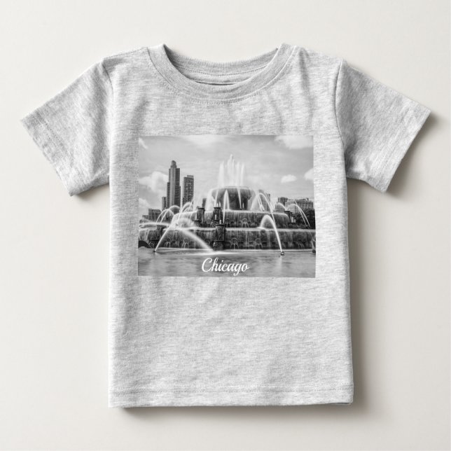 Camiseta para bebés en escala de grises de Chicago (Anverso)
