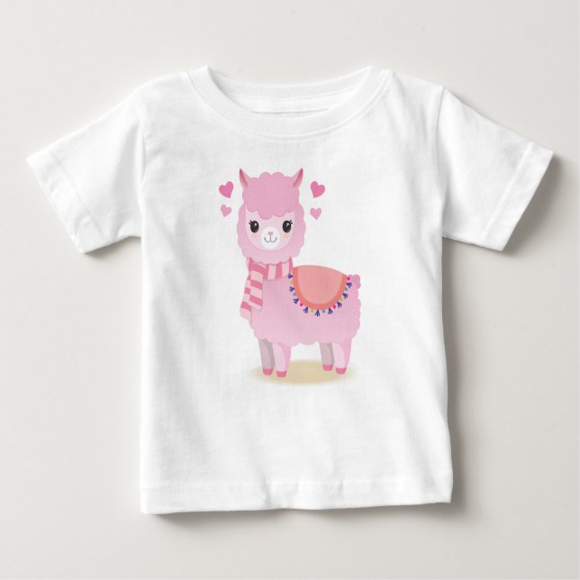 Camiseta para Bebês Lhama Rosa (Anverso)