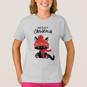 Camiseta para Chicas con un gato y Navidades Greet
