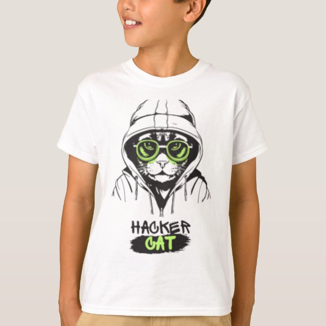 Camiseta para chicos de Gatito Hacker Ciberpunk Te (Anverso)