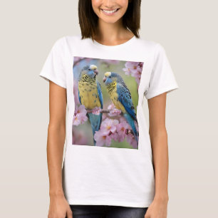 Camiseta para damas de periquitos azules y amarill