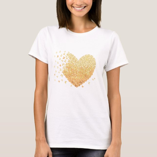 Camiseta para el corazón de las mariposas doradas (Anverso)