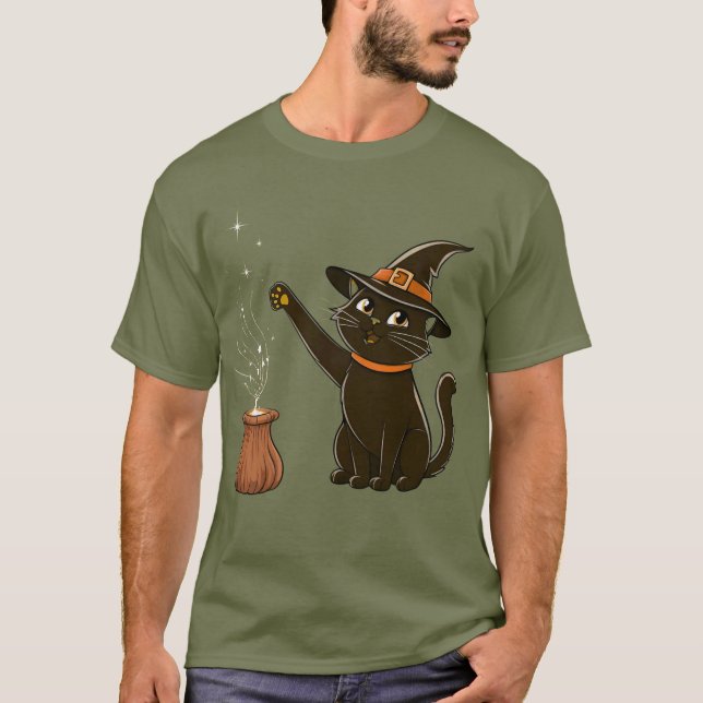 Camiseta para gato brujo - Gato negro mágico con H (Anverso)