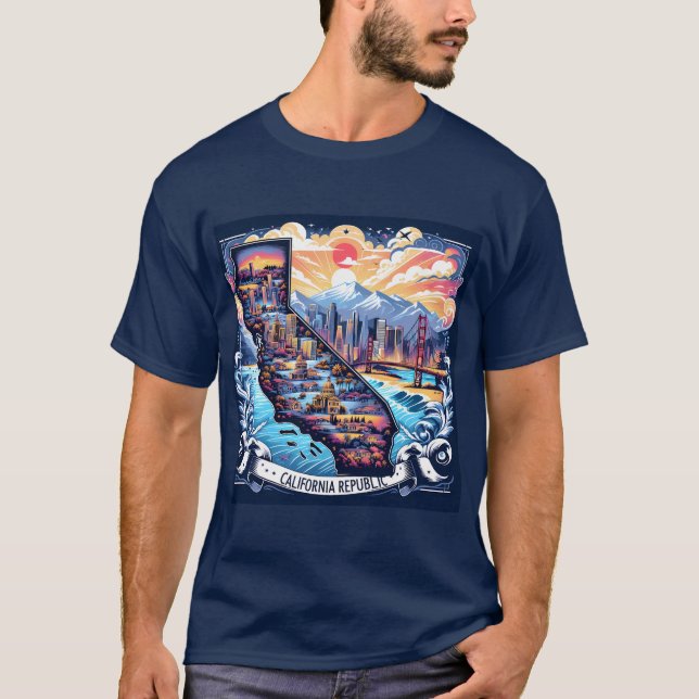Camiseta para hombre de arte del mapa de Californi (Anverso)