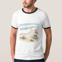 Camiseta para hombre de playa con acuarela Seashel