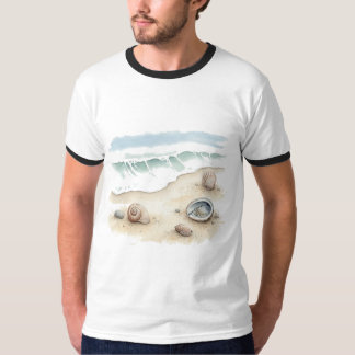 Camiseta para hombre de playa con acuarela Seashel