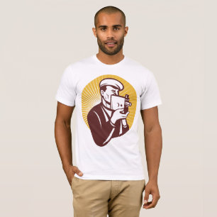Camiseta para hombre del cameraman del vintage