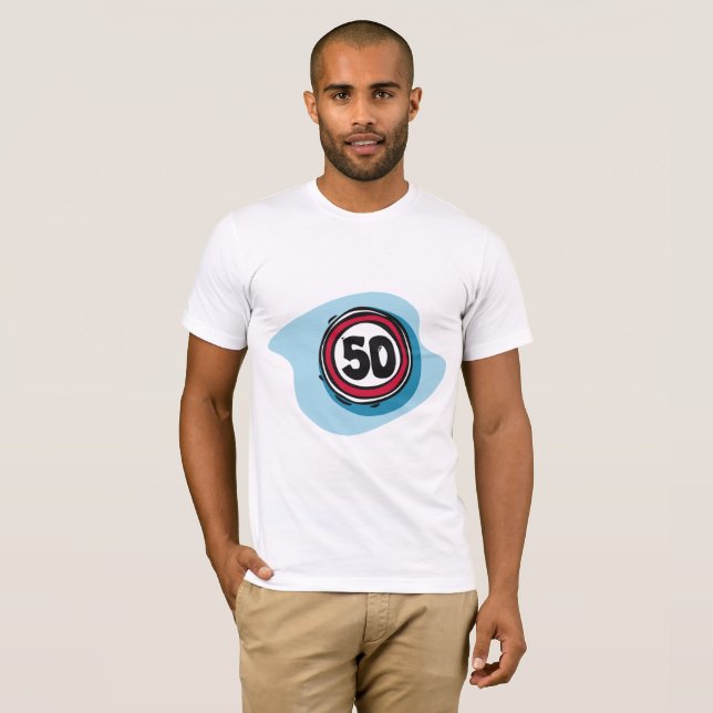 Camiseta para hombre del límite de velocidad 50 (Anverso completo)