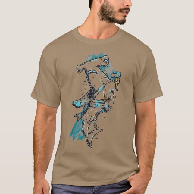 Camiseta para hombre del tiburón de la cabeza de (Anverso)