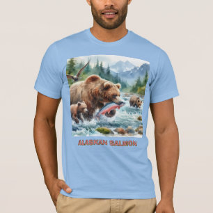 Camiseta para hombre Oso Grizzly de Salmón de Alas