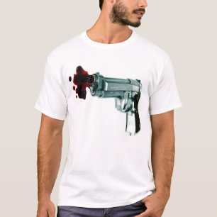 Camiseta para hombre rayada blanca del arma de la