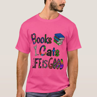 Camiseta para hombres Libros Gatos La Vida Es Buen