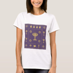 Camiseta para las damas púrpura Hanukkah Motif