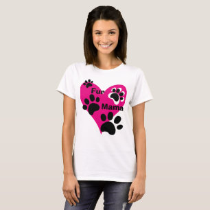 Camiseta Para Mamá Peluda Corazón Rosa Grande Huellas de Pa
