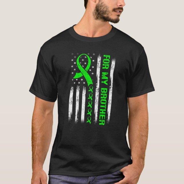 Camiseta Para mi hermano Linfoma Awareness Flag Green Ribbo (Anverso)
