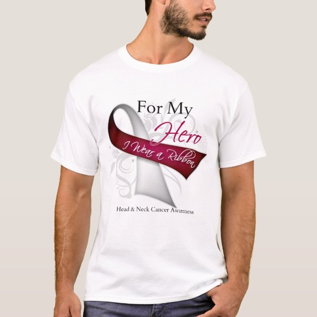 Camiseta Para mi héroe llevo a un cáncer del cuello de la (Anverso)