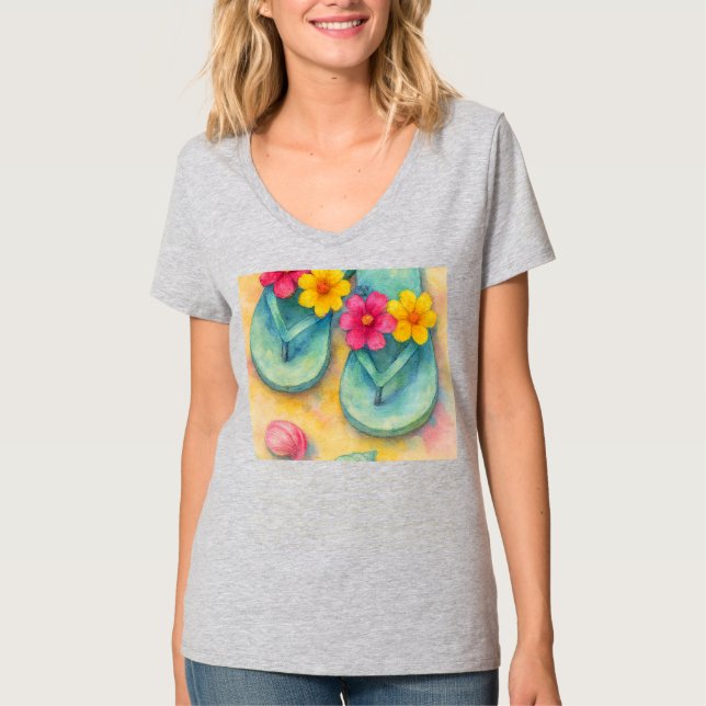 Camiseta para mujer de ojotas en la playa  (Anverso)