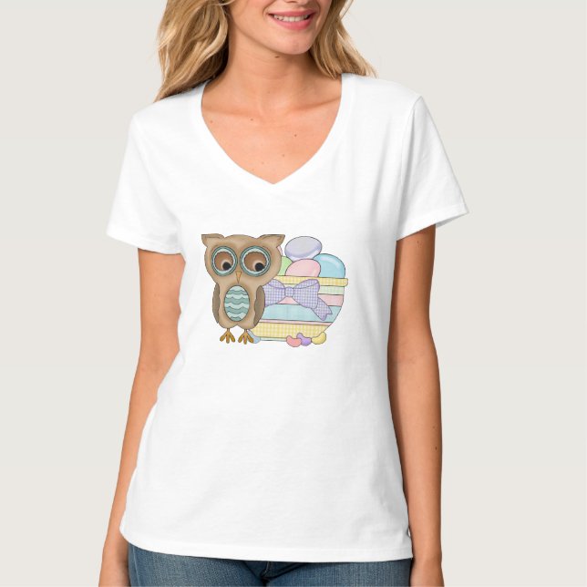 Camiseta para mujer del búho de Pascua del dibujo (Anverso)
