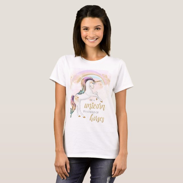 Camiseta para mujer del unicornio del arco iris (Anverso completo)