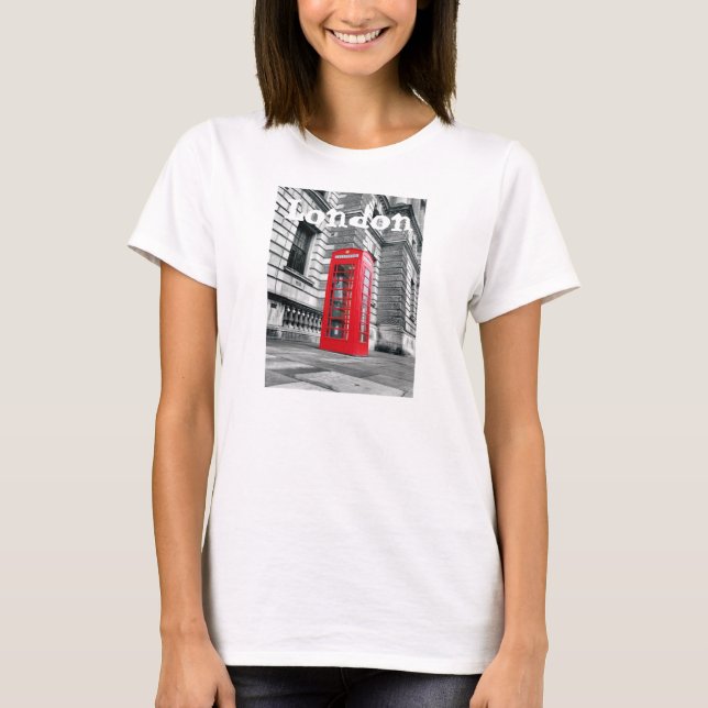 Camiseta para mujer roja de la cabina de teléfono (Anverso)