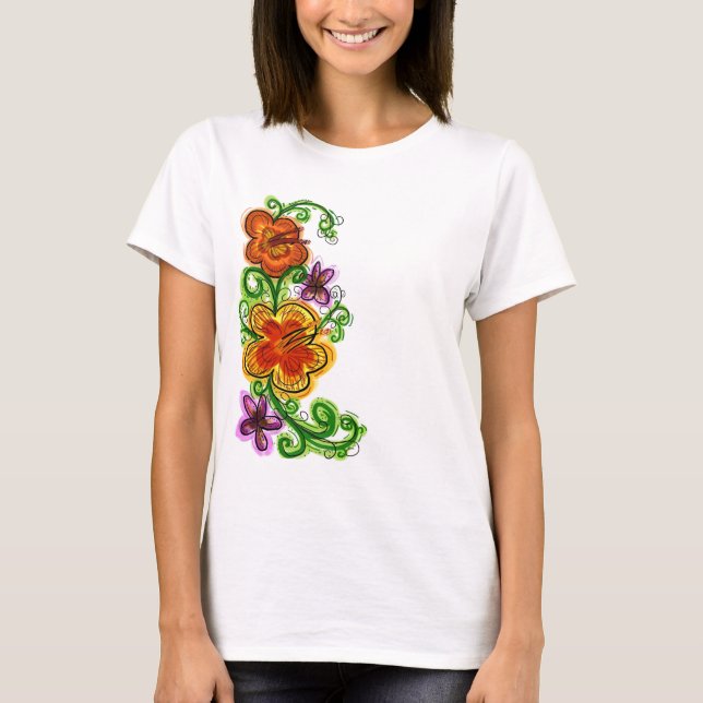 Camiseta para mujeres de flores de arte (Anverso)