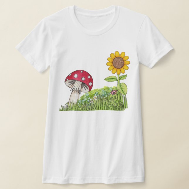 Camiseta para mujeres de toadstool y girasol (Distribución)